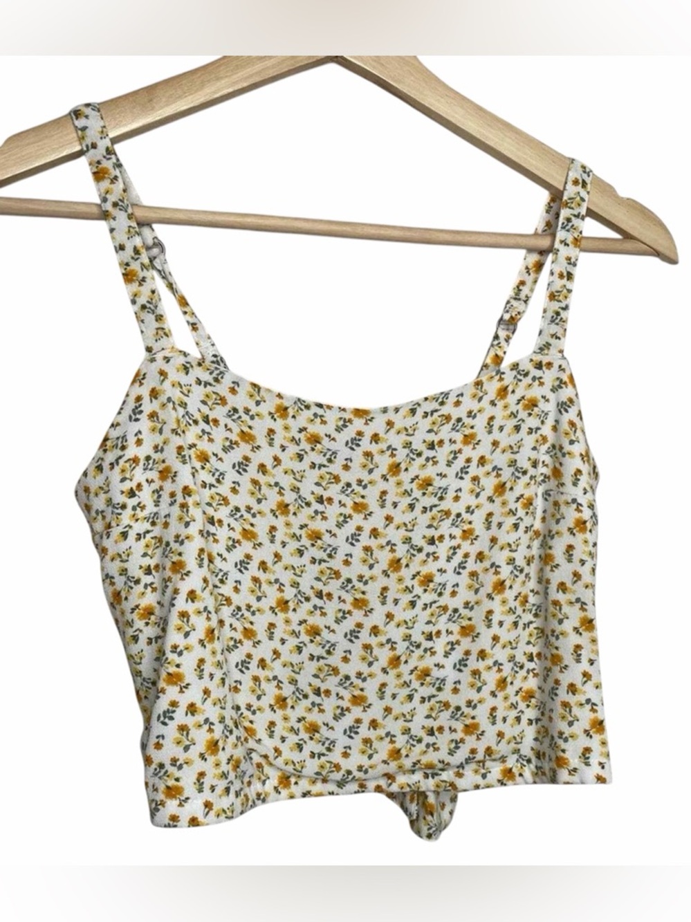 Hollister Yellow Floral Print Tie-Back Crop Tank Top (003)